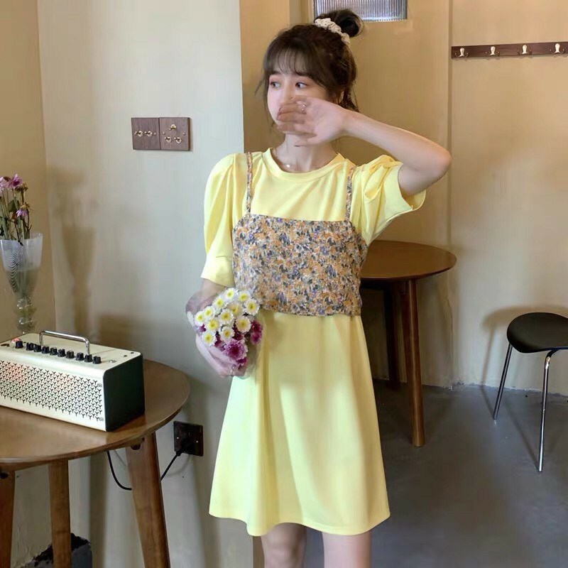 เดรสพร้อมครอปสายเดี่ยวลายดอกไม้