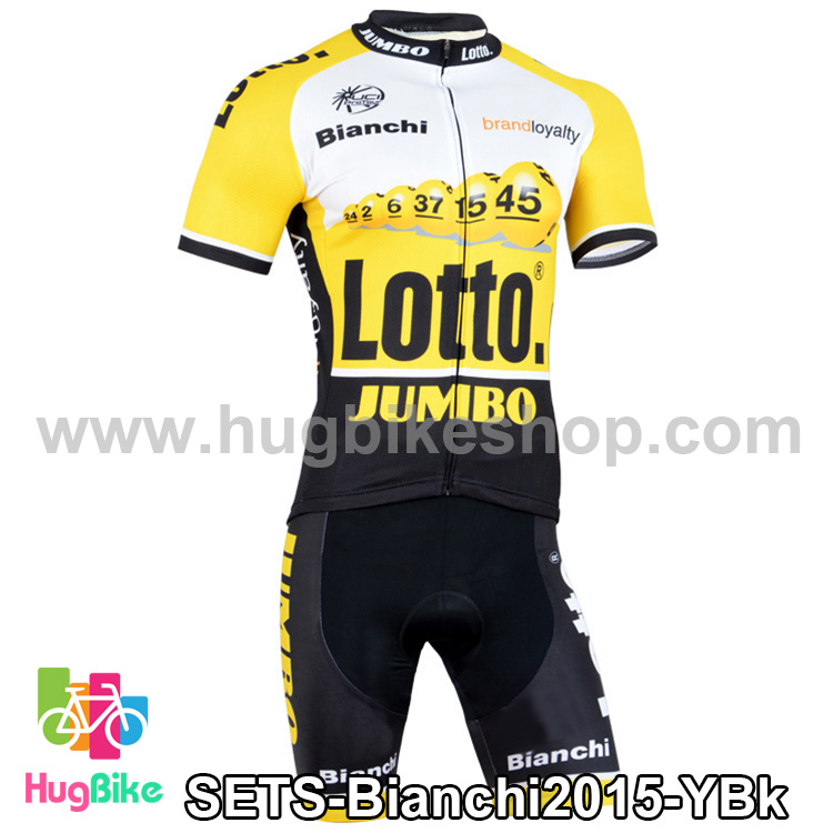 ชุดจักรยานแขนสั้นทีม Bianchi 15 (01) สีเหลืองขาวดำ