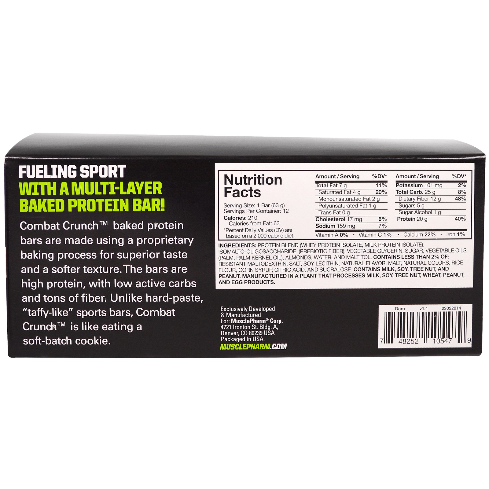 MusclePharm, Combat Crunch, Birthday Cake, 12 Bars, 2.22 oz (63 g) Each