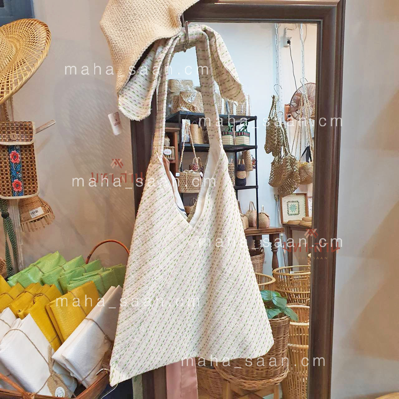 กระเป๋าผ้า สะพายไหล่ น่ารัก หูผูกโบว์🌷