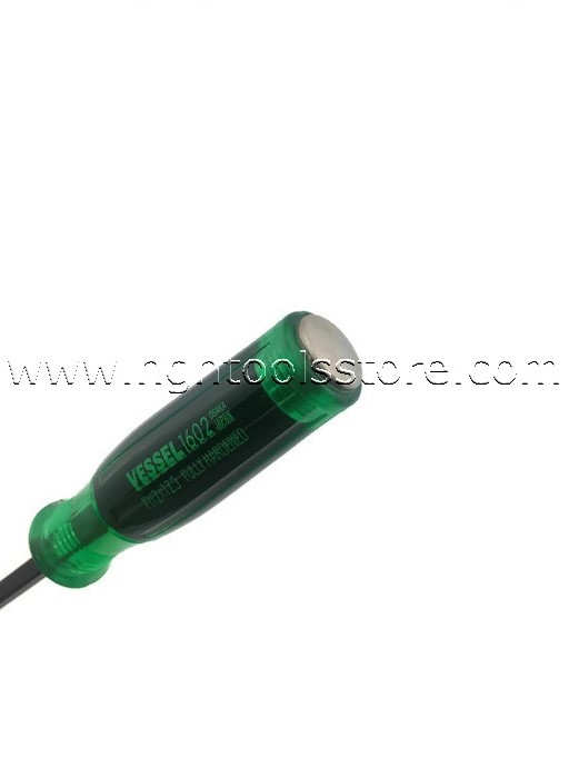ไขควงด้ามเขียวแกนสี่เหลี่ยมหัวทะลุสีดำ ปากแฉก รุ่น 1602 vessel greeen ยี่ห้อ VESSEL