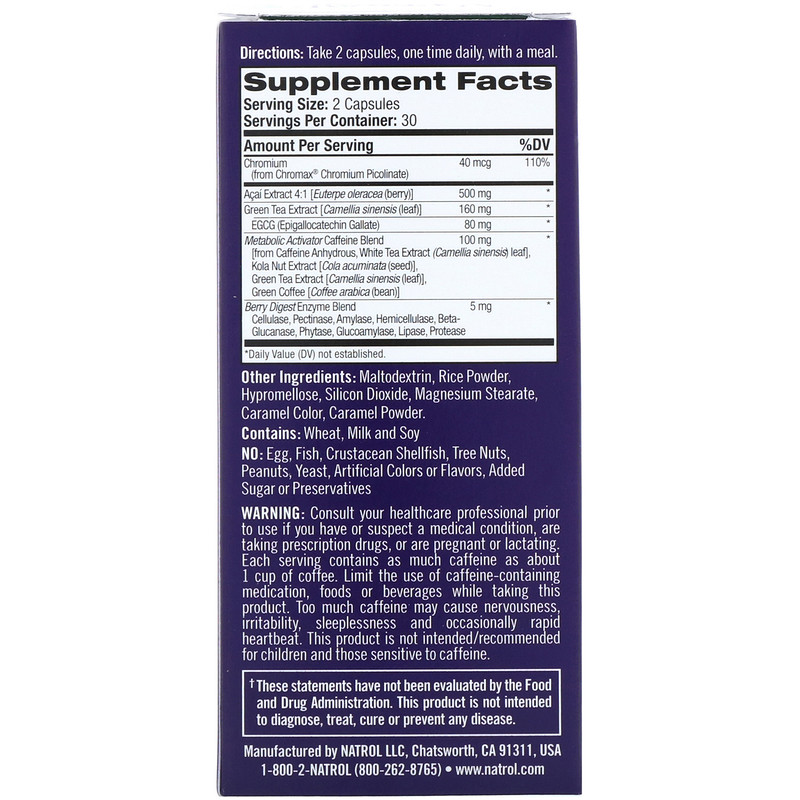 Natrol, Acai Berry Diet, Acai & Green Tea Superfoods, 60 Veggie Capsules