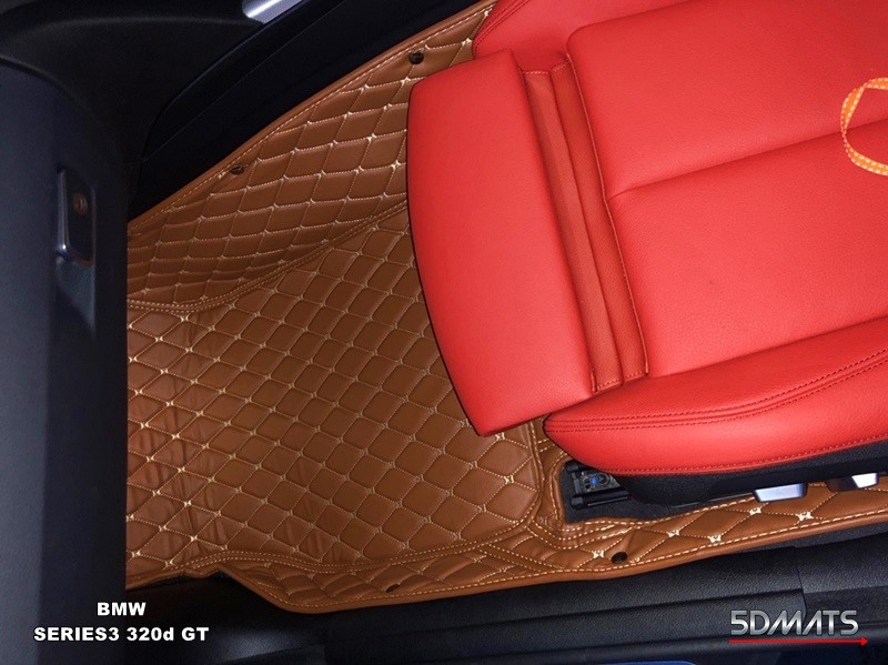 พรมปูพื้นรถยนต์6D VIP BMW SERIES3 320d GT F34 หนังสีน้ำตาล เต็มคัน 4ชิ้น รวมแผ่นท้าย
