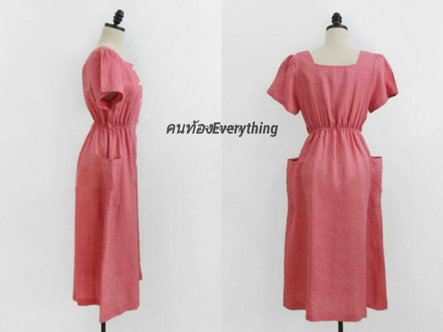 ชุดคนท้องสีกรมท่า Korea Minimal Botton Dress