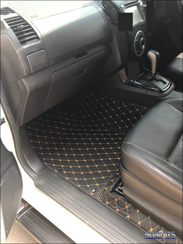 พรมปูพื้นรถยนต์6D ISUZU MU-X พรม6D หนังPVC สีดำด้ายครีม เต็มคัน st