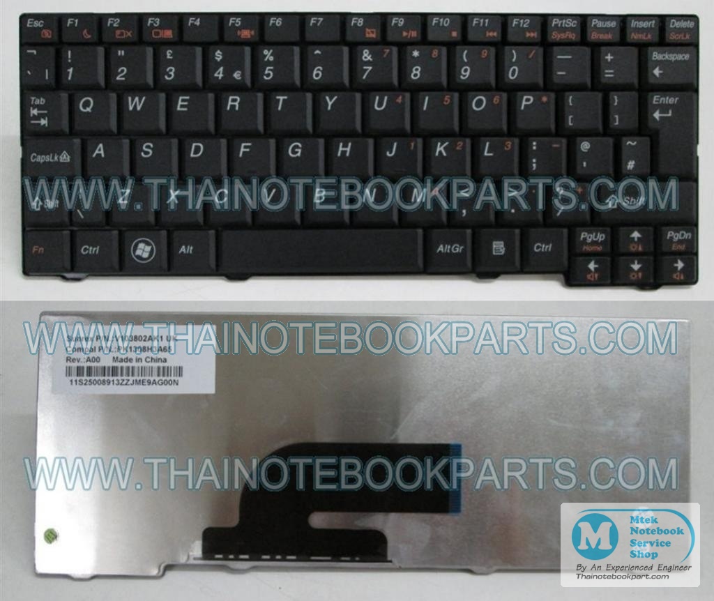 MT03982 คีย์บอร์ดโน๊ตบุ๊ค Lenovo ideaPad S10-2 - V103802AK1 UK PK1308H3A65 Notebook Keyboard (สีดำ สินค้าใหม่ แป้นพิมพ์ English) 2