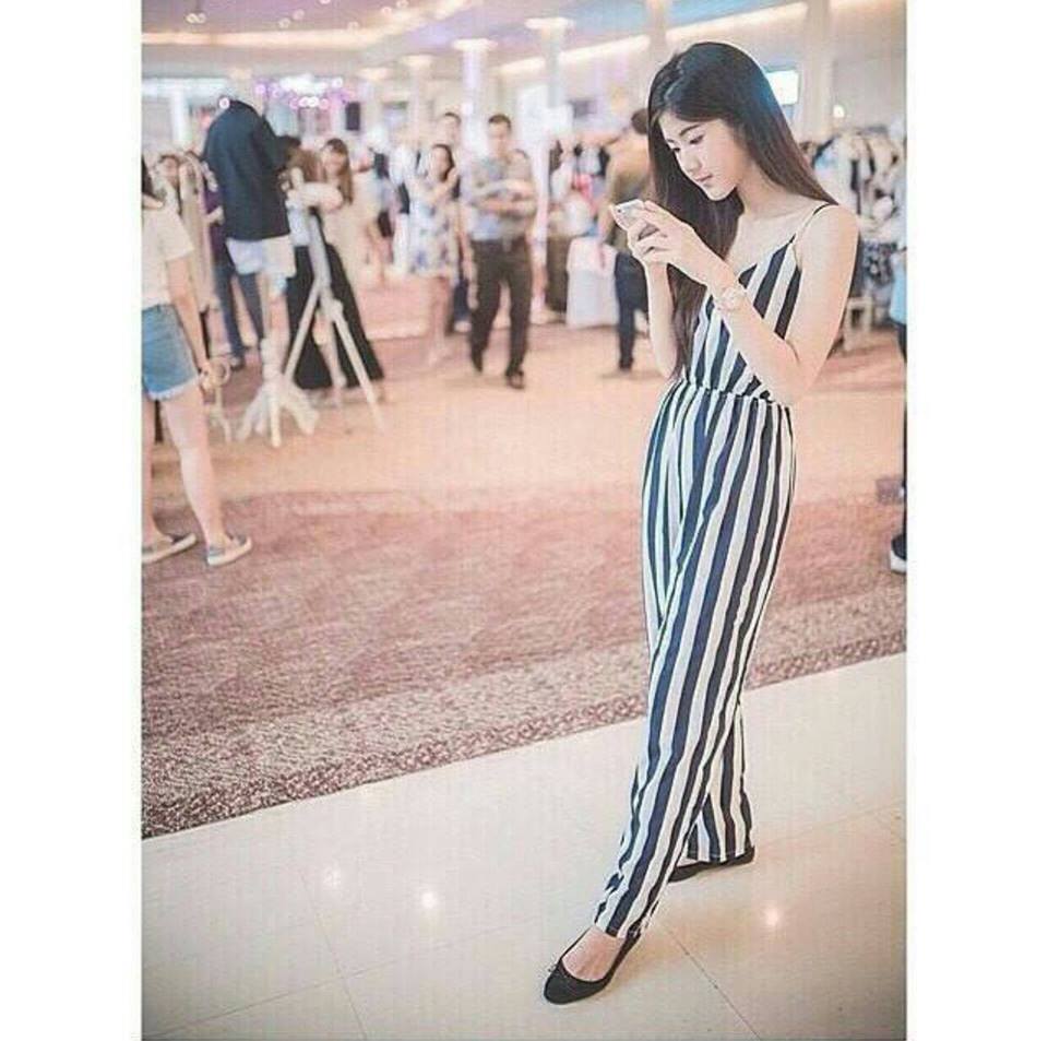 กางเกงจั้มสูทลายริ้ว