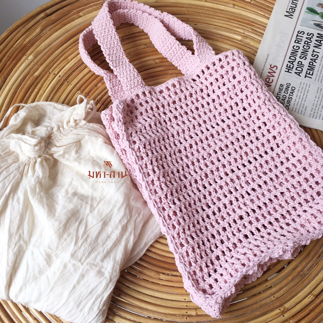 กระเป๋าcotton+เชือก เล็ก👜