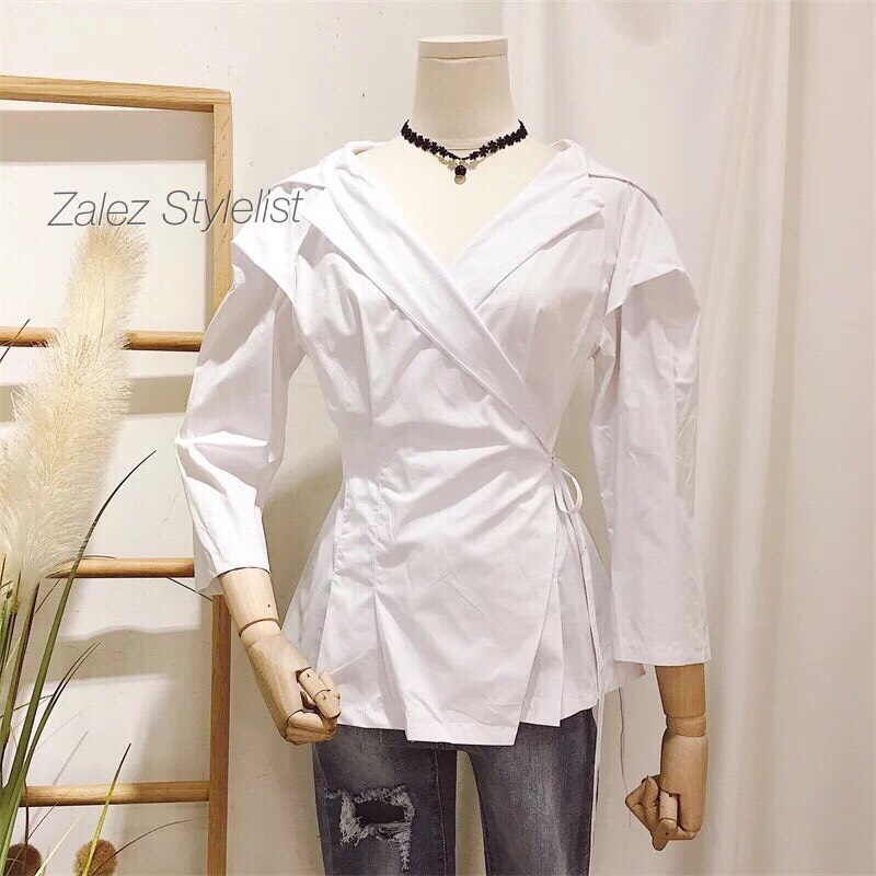 เชิ้ตไขว้หน้า ลายริ้ว สุดเก๋