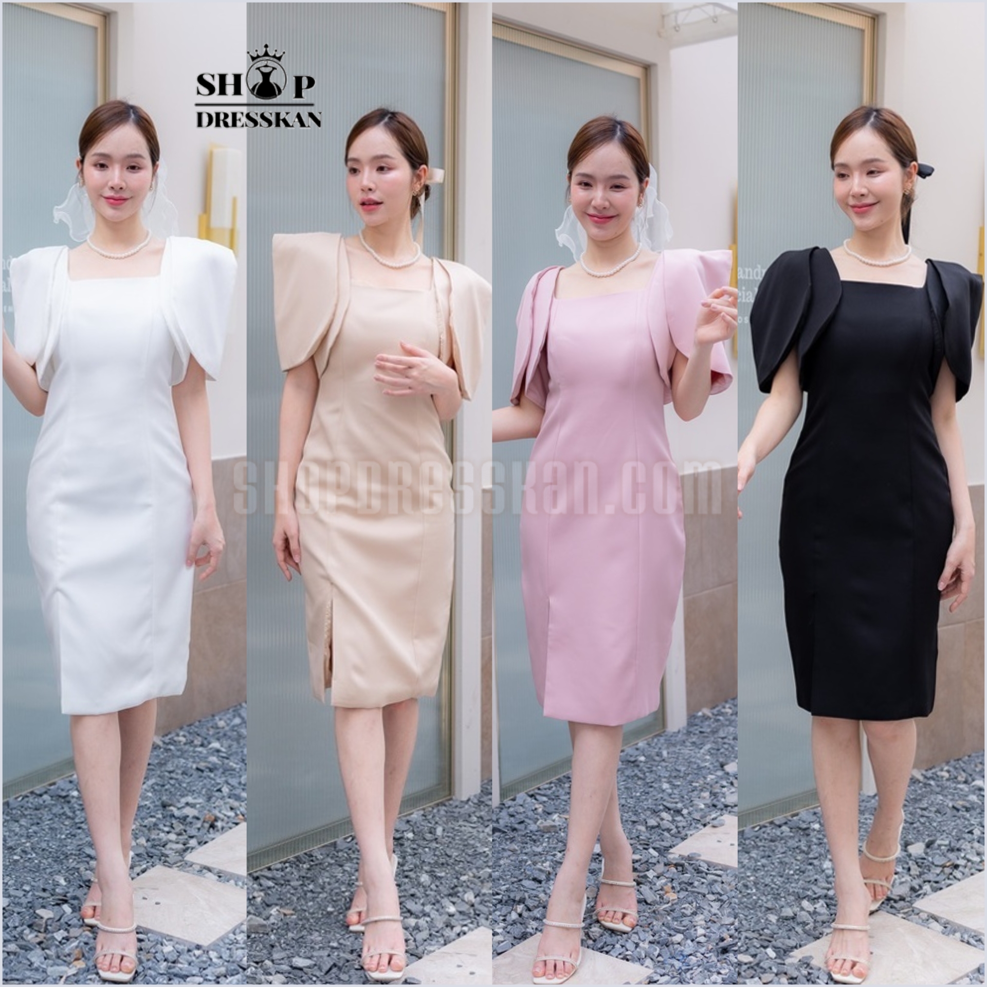 ❌หมดทุกสีทุกไซส์ค่ะ❌ :: ชุดเดรสงานป้ายคุณภาพ⭐[ S-M-L-XL-2XL] :: ชุดเดรสออกงานผ้าเนื้อเกรดดี ดีเทลไหล่ตั้งสวยหรูดูดี ทรงเข้ารูปสวย ซิปซ่อนหลัง บุซับใน ใส่ออกงานสวยๆ