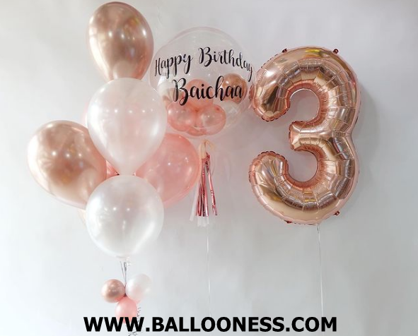 เซทลูกโป่งบับเบิ้ลขนาด24นิ้ว + ช่อ 7ลูก1ช่อ +ตัวเลขขนาดใหญ่1ตัว / Set Bubble Balloon 24" + 1bunch + Foil Balloon Number