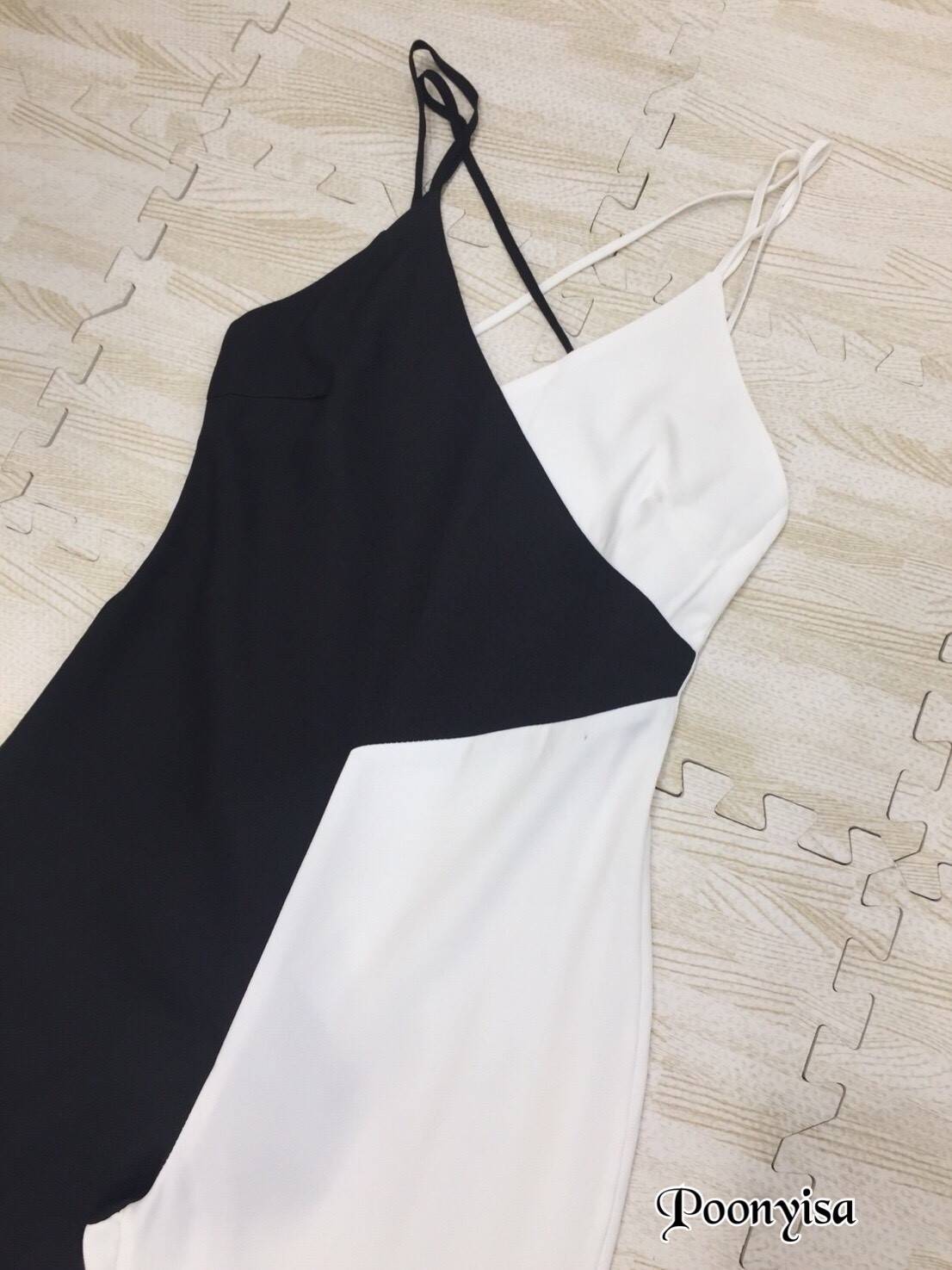 จั๊มสูทขายาวสีทูโทน