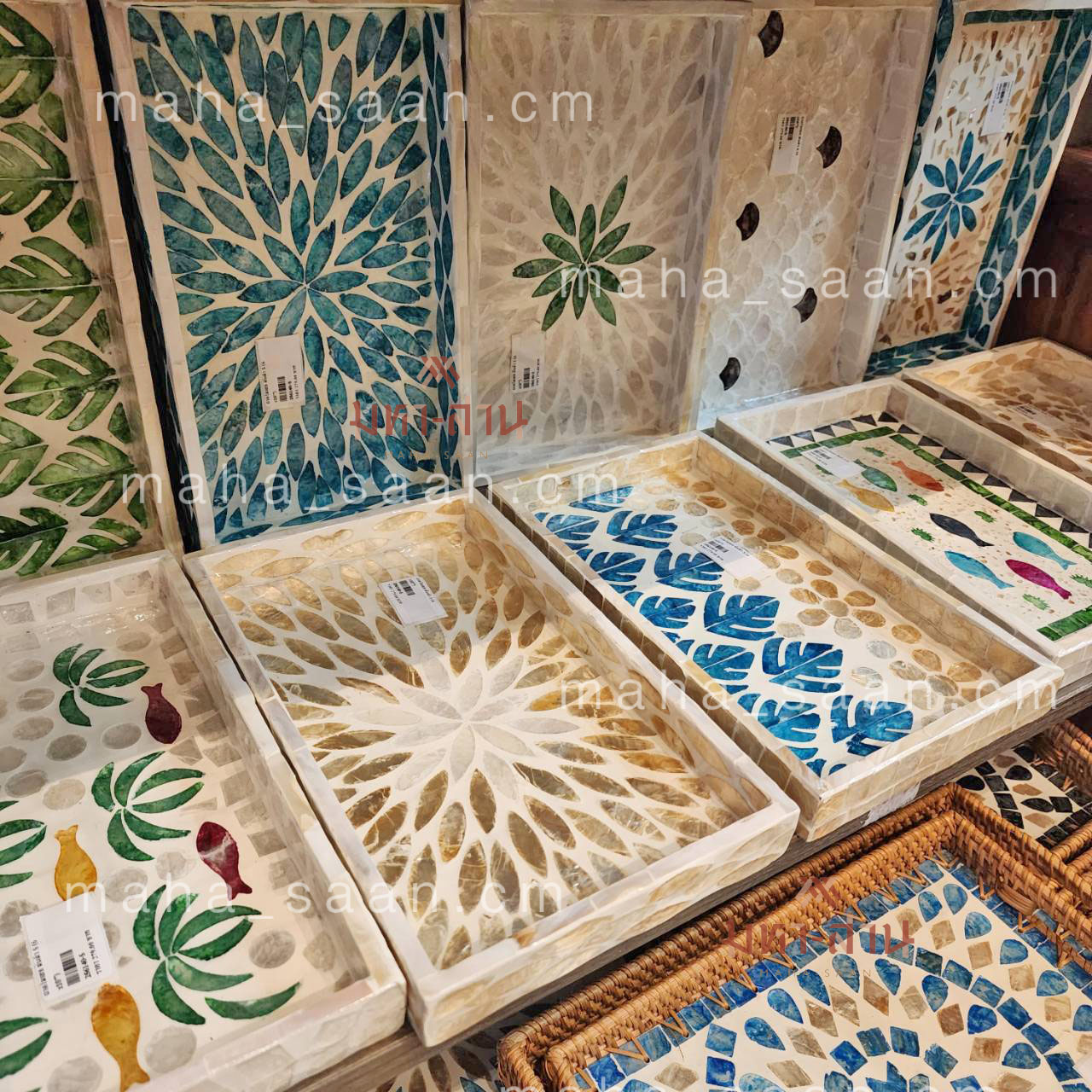 ถาดอาหารทรงเหลี่ยม ที่วางแก้วเสิร์ฟอาหาร พร็อพถ่ายรูป Mosaic Tray🍱