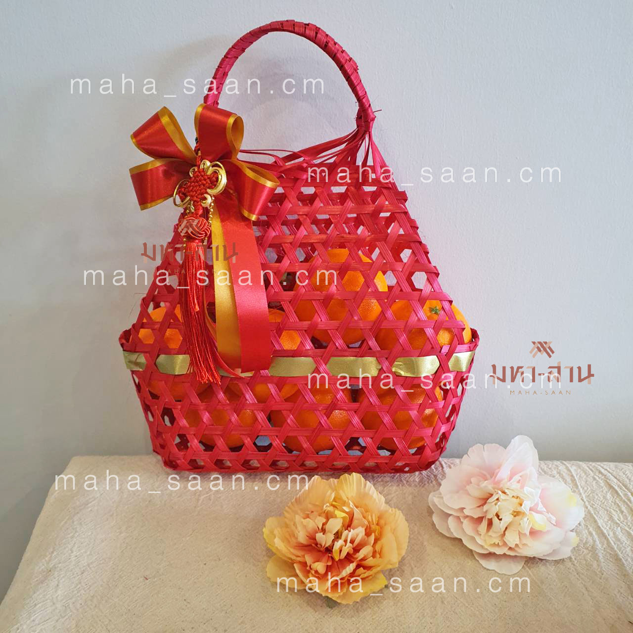 ชะลอมแดง ตรุษจีน ใส่ส้ม ชะลอมกระเป๋าสาน ชะลอมไม้ไผ่ หูหิ้ว ชะลอมทำบุญ ชะลอมสังฆฑาน ชะลอมของชำร่วย 🤍