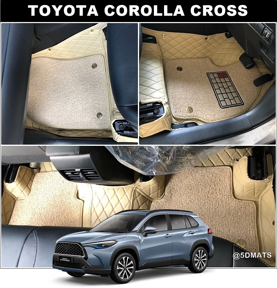 พรมปูพื้นรถยนต์5D TOYOTA COROLLA CROSS พรม5D VIP 13มิล ลายสามมิติ3ชิ้น+ (เสริมใยดักฝุ่น4ชิ้น)