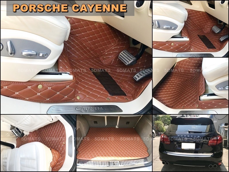 พรมปูพื้นรถยนต์6D หนาพิเศษ PORSCHE CAYENNE สีน้ำตาล แผ่นปูท้าย+ปิดเบาะ 6ชิ้น