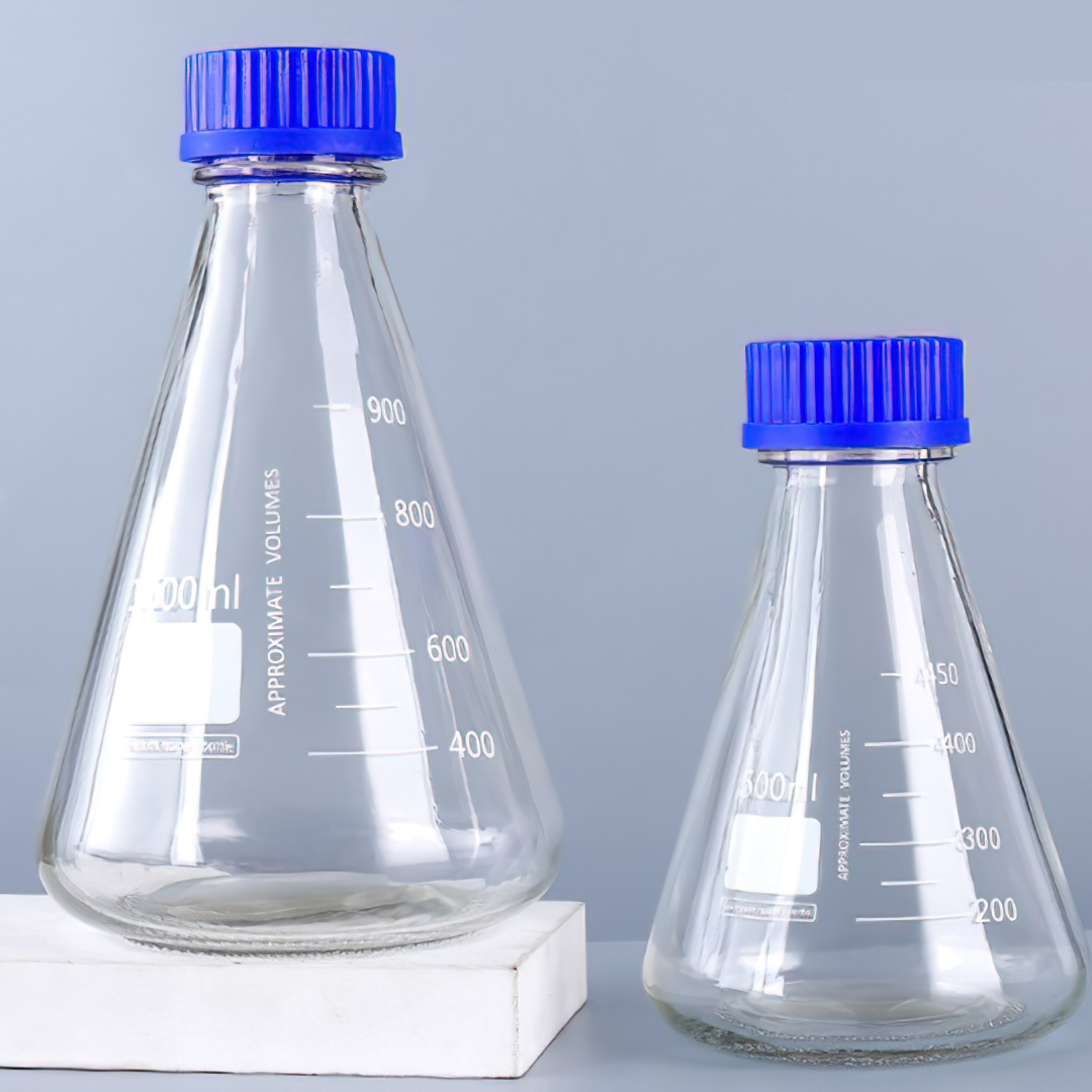 ขวดแก้วทรงกรวย Erlenmeyer flask /conical flask มีสเกล 500/1000ml