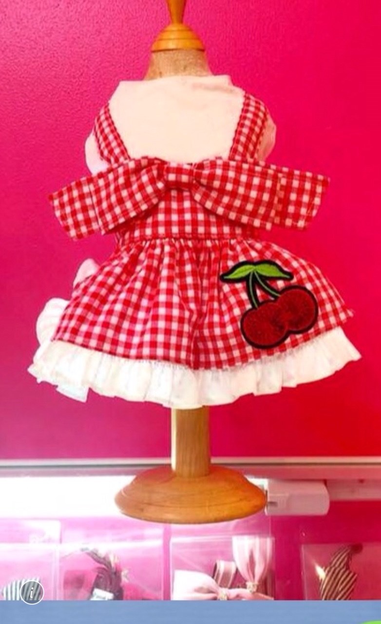 เดรสสัตว์เลี้ยง สีขาวแดงลายสก็อต