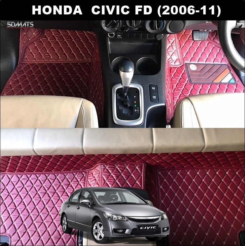 พรมปูพื้นรถยนต์ 6D HONDA CIVIC FD (2006-11) พรม6D QX สวยงาม เข้ารูป ตรงรุ่นรถ 3ชิ้น