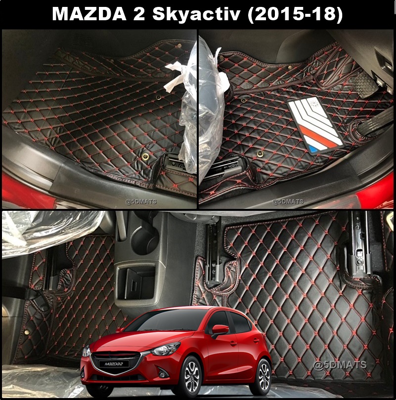 พรมปูพื้นรถยนต์ 6D MAZDA 2 Skyactiv 2015-18 พรม6D QX สวยงาม เข้ารูป ตรงรุ่นรถ 3ชิ้น