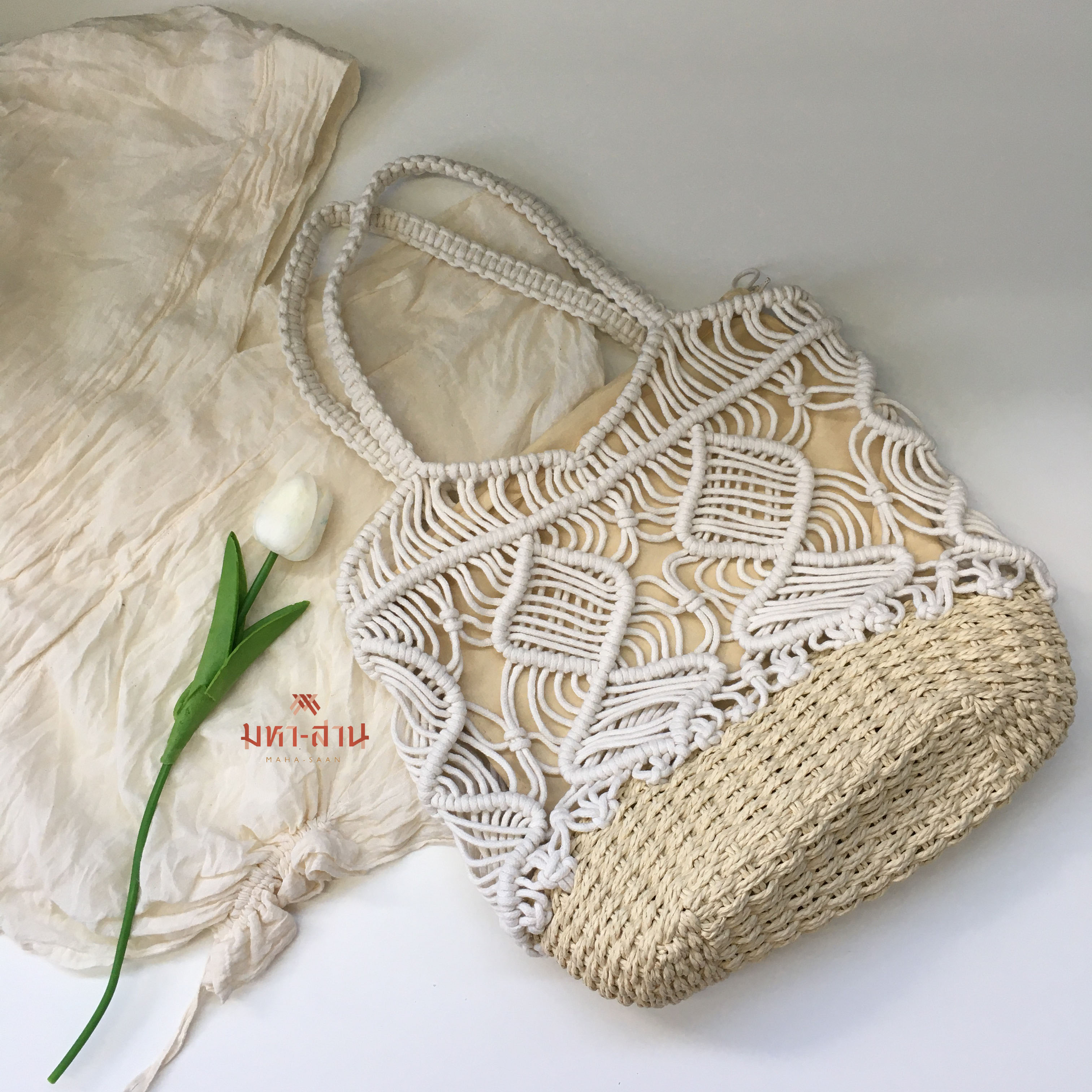 กระเป๋าเชือกสาน บัคเก็ต กว้าง11.5นิ้ว ยาว18.5นิ้ว👜