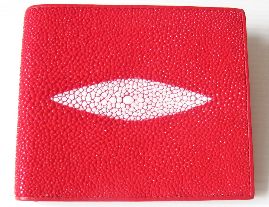 กระเป๋าสตางค์หนังปลากระเบนแท้1ตา แบบสั้น สีแดง