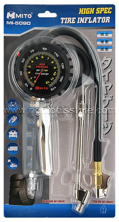 เกย์วัดลมพร้อมหัวเติม 0-170 PSI+ หัวเติมลมยาว 2 หัว MI-5090 MITO