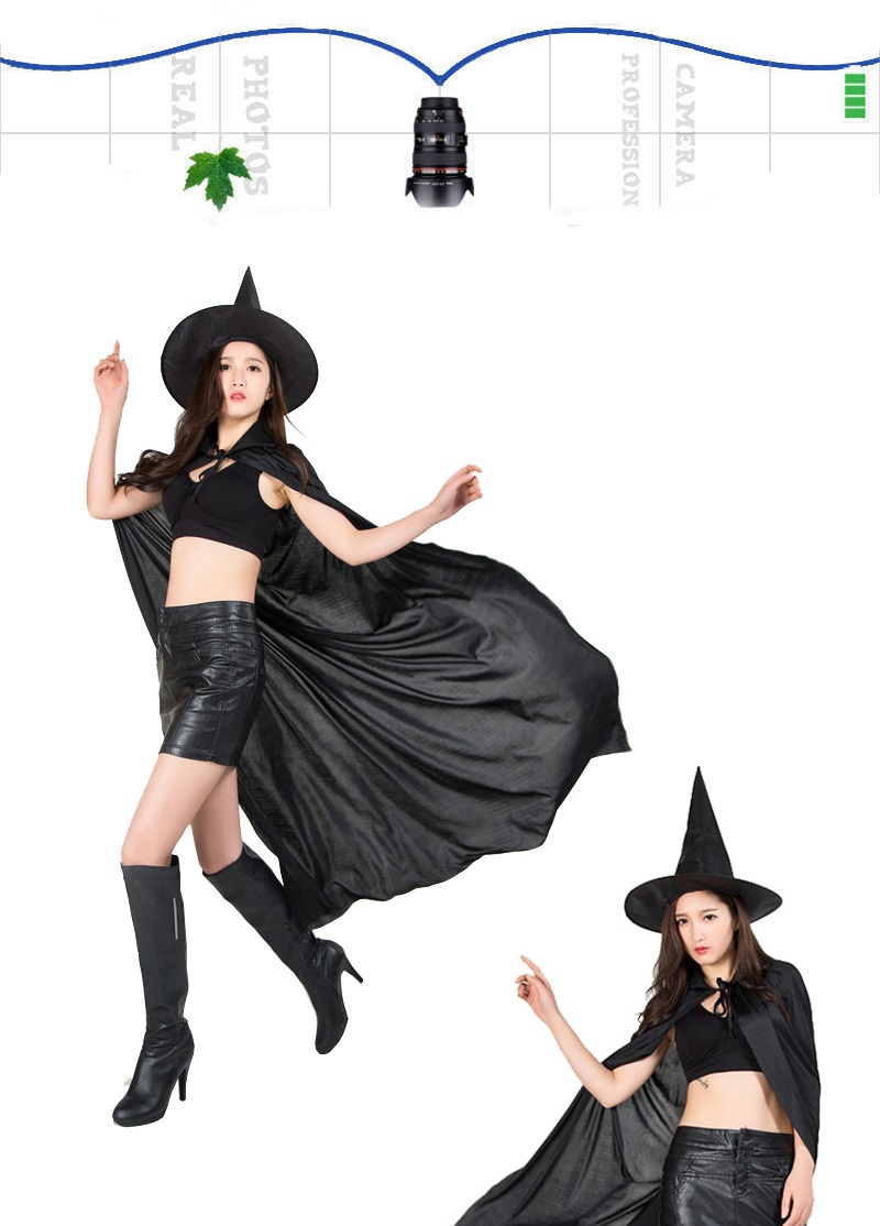 ชุดแฟนซีผู้ใหญ่ ผ้าคลุมยาวสีดำพร้อมหมวกพ่อมดแม่มด