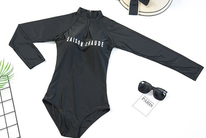 ชุดว่ายน้ำ OnePiece แขนยาว แนวสปอร์ต สีดำ