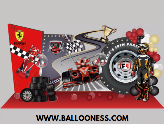 แบลคดรอปวันเกิดเด็ก ตรีมรถแข่ง / Racing Car Birthday Backdrop