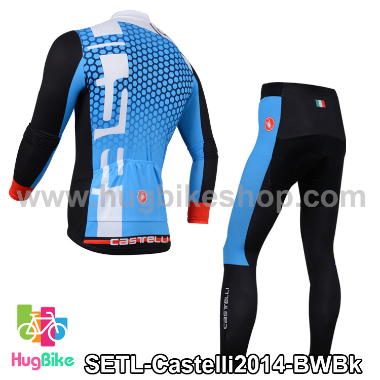 ชุดจักรยานแขนยาวทีม Castelli 14 สีฟ้าขาวดำ