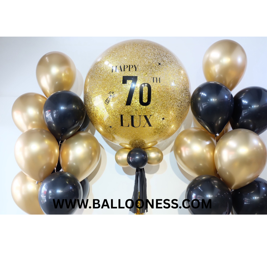 เซทลูกโป่งวันเกิด ขนาด 36นิ้ว + ช่อลูกโป่ง 10ลูก 2ช่อ โทนสีทองดำ