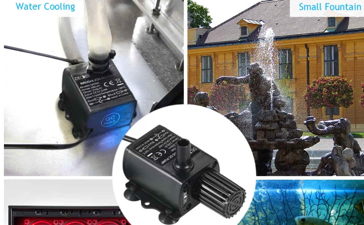ปั๊มน้ำขนาดเล็ก รุ่น DC5V 2.4W อัตราการไหลของน้ำสูงสุด: 250L/H และ Max. Lift: 200cm / 6.56 ft.