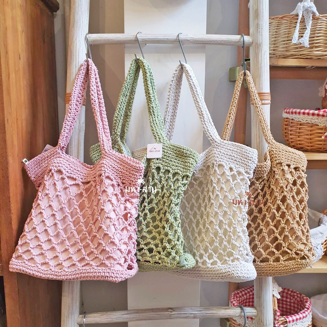 กระเป๋าถักสะพาย ไปคาเฟ่ ไปทะเล แฟชั่นเกาหลี 🎀