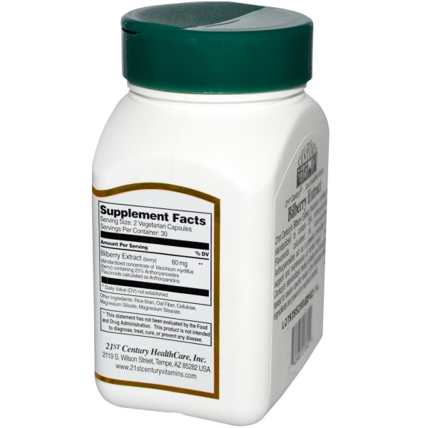 21st Century Health Care, Bilberry Extract, 60 Veggie Caps