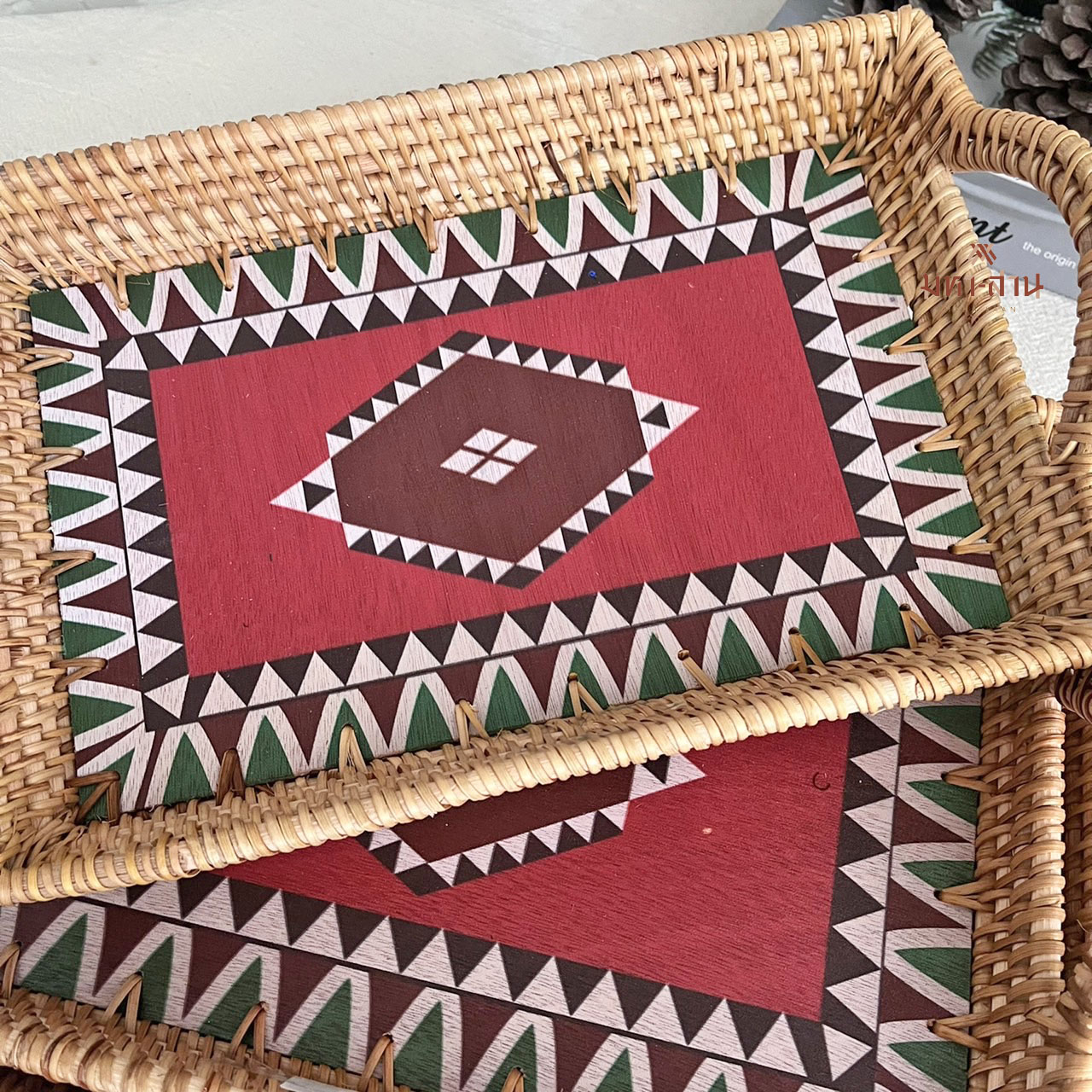ถาดหวายสาน ถาดวินเทจ ถาดใส่อาหาร พร็อพถ่ายรูป Rattan Tray🎨