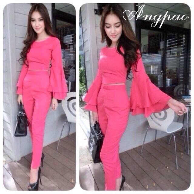 เซท เสื้อครอป+กางเกงขายาว