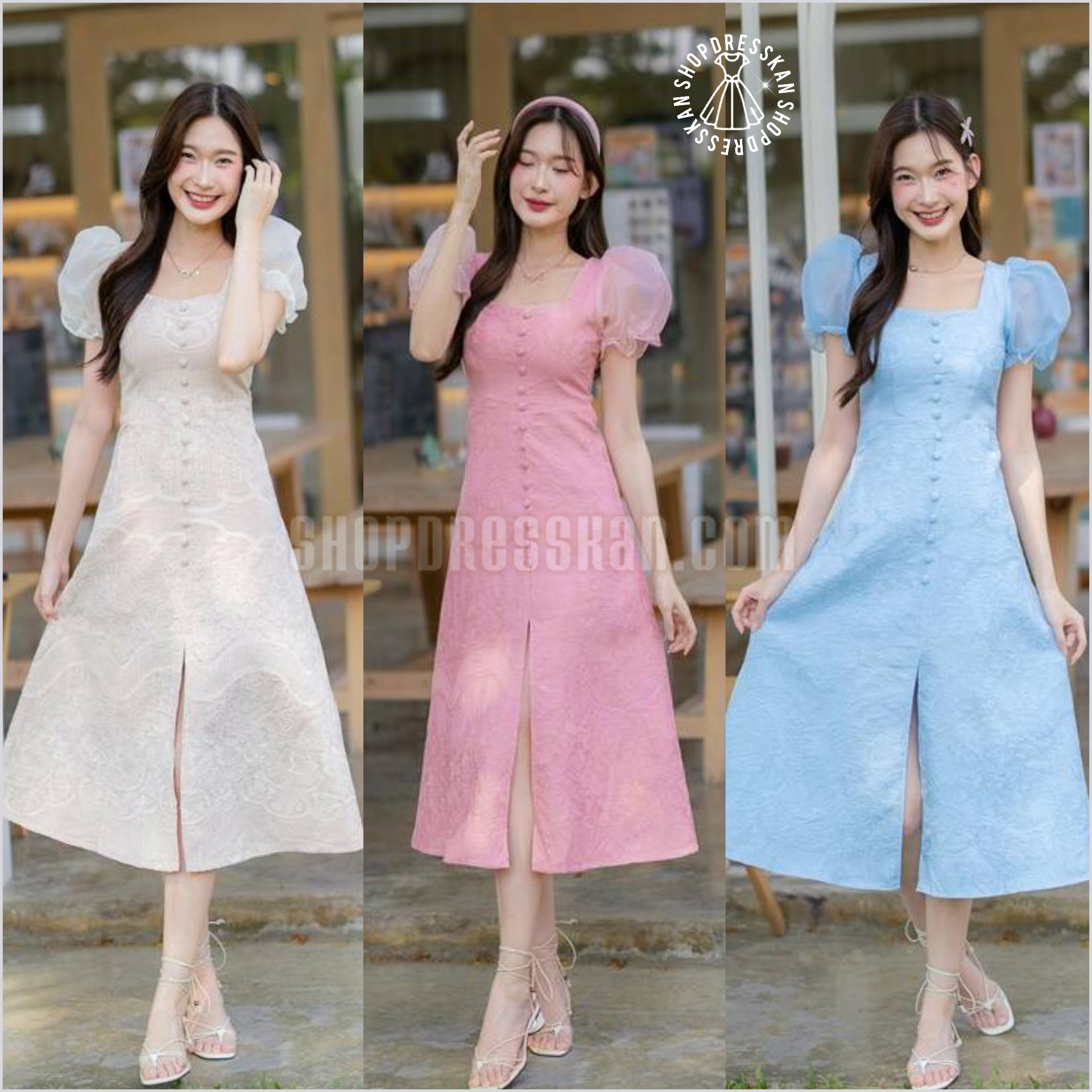❌หมดทุกสีทุกไซส์ค่ะ❌ :: ชุดเดรสแฟชั่นยาวงานป้ายคุณภาพ⭐[ S-M-L-XL-2XL] :: ชุดเดรสยาวผ้าลูกไม้ปักเกรดดี ดีเทลแขนจั้ม แต่งกระดุมหน้า แบบสวยหรูดูดี ซิปซ่อนหลัง บุซับใน ใส่ออกงานสวยๆ