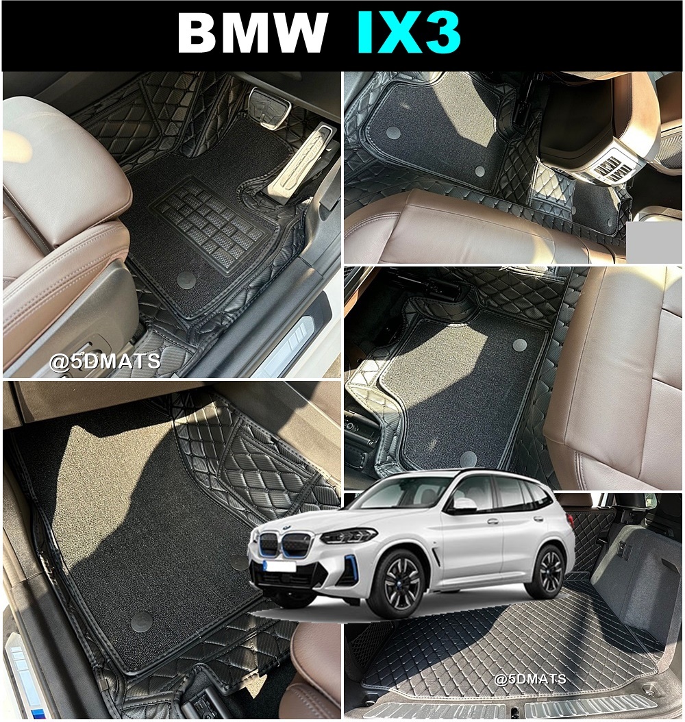 พรมปูพื้นรถยนต์ 7D BMW IX3 พรม7D บีเอ็มดับเบิ้ลยู เสริมใยดักฝุ่น สีเคฟล่าดำล้วน เต็มคัน (พร้อมส่ง)