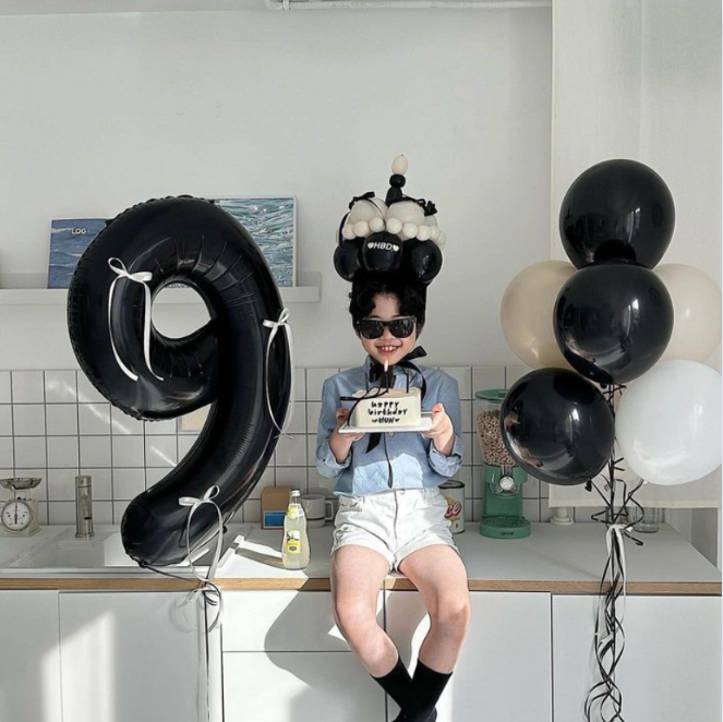 เซทลูกโป่งวันเกิด หัวใจขนาด 18นิ้ว + ช่อลูกโป่ง 7ลูก 1ช่อ + ลูกโป่งฟอยล์ตัวเลข ขนาด 40นิ้ว 1ตัว + ลูกโป่งเค้ก 1อัน โทนสีแซน ดำ