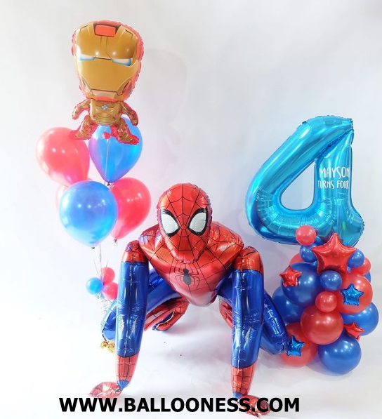 เซทลูกโป่งสไปเดอร์แมนตัวใหญ่ + ฐานตั้งตัวเลข + ช่อลูกโป่ง5ลูก1ช่อ / Set AirWalker Spiderman + Number stand + 1bunch