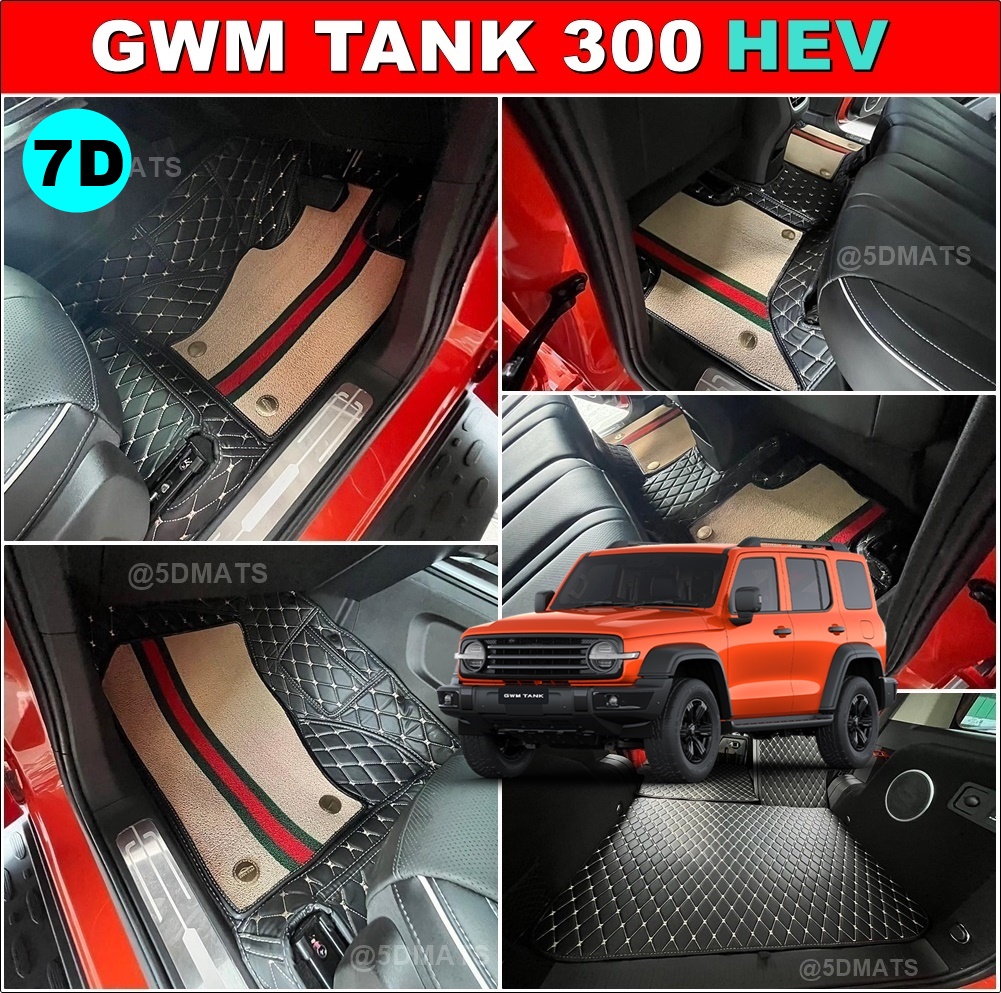 พรมปูพื้นรถยนต์ 7D GWM TANK 300 HEV พรม7D เกรทวอลล์ แทงค์ 300 เสริมใยดักฝุ่น เข้ารูป เต็มคัน (พร้อมส่ง)