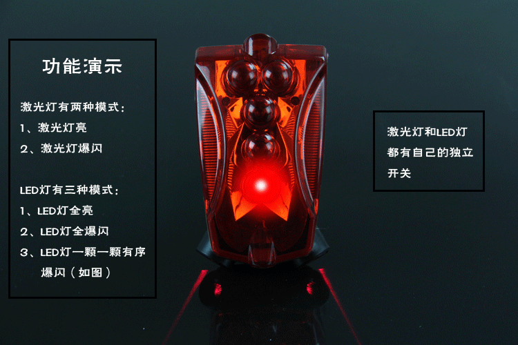 ไฟท้ายจักรยาน Laser Tail Light รุ่น Sports ไฟจักรยาน LED แบบใส่ถ่าน