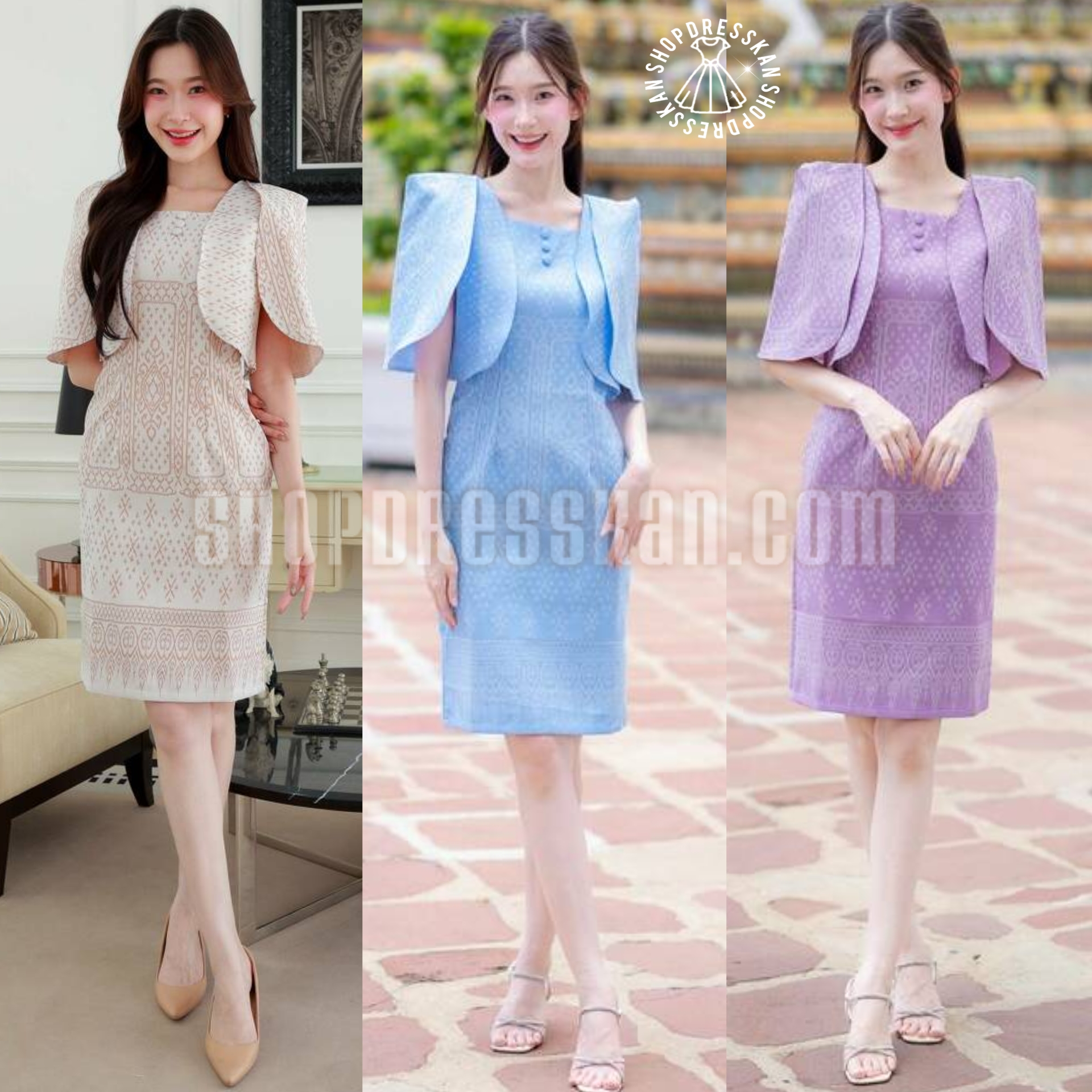 ✔️มีพร้อมส่ง⭐ชุดเดรสผ้าไทยงานป้ายคุณภาพ :: พร้อมส่ง[ S-M-L-XL-2XL ] :: ชุดเดรสผ้าทอลายไทย ดีเทลช่วงแขนสวยหรูดูดี แต่งกระดุมอก ทรงเข้ารูปสวย ซิปซ่อนหลัง บุซับในอย่างดี ใส่ทำงาน ใส่ออกงานสวยๆ