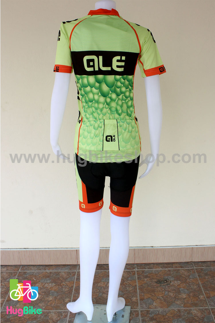 ชุดจักรยานผู้หญิงแขนสั้นขาสั้น ALE 16 (11) สีเขียวดำส้มลายฟองน้ำ
