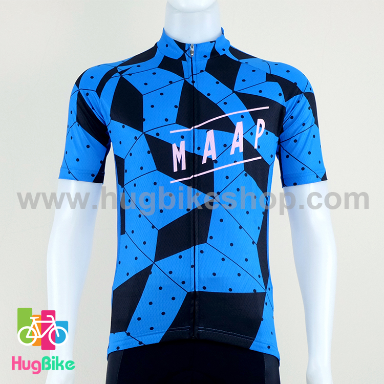 เสื้อจักรยานแขนสั้นทีม MAAP 16 (14) สีน้ำเงินดำลายจุดดำ