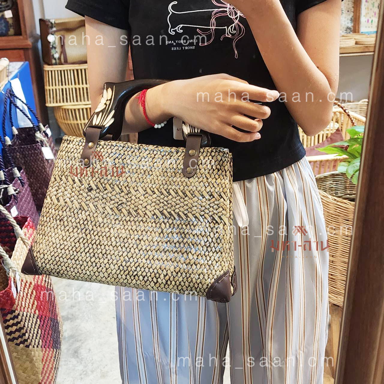 กระเป๋ากระจูด กระเป๋าผ้าไทย ทรงจีบตรง ของฝากผู้ใหญ่ 🥫