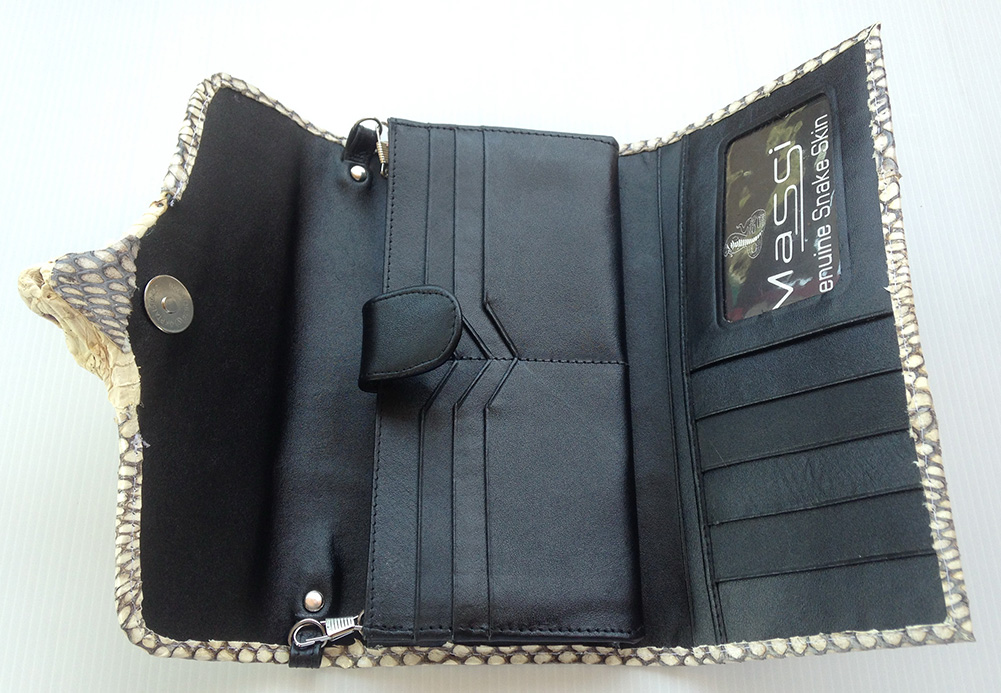 กระเป๋าสตางค์หนังงูเห่า สีธรรมชาติ 3พับยาว หัวงูเห่า