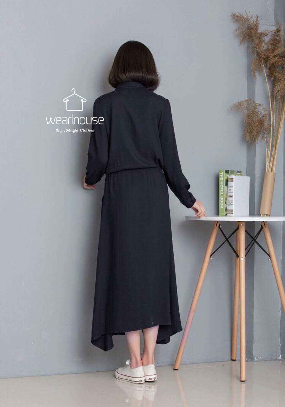 เดรสเชิ้ตงาน ผ้าสปันลินิน