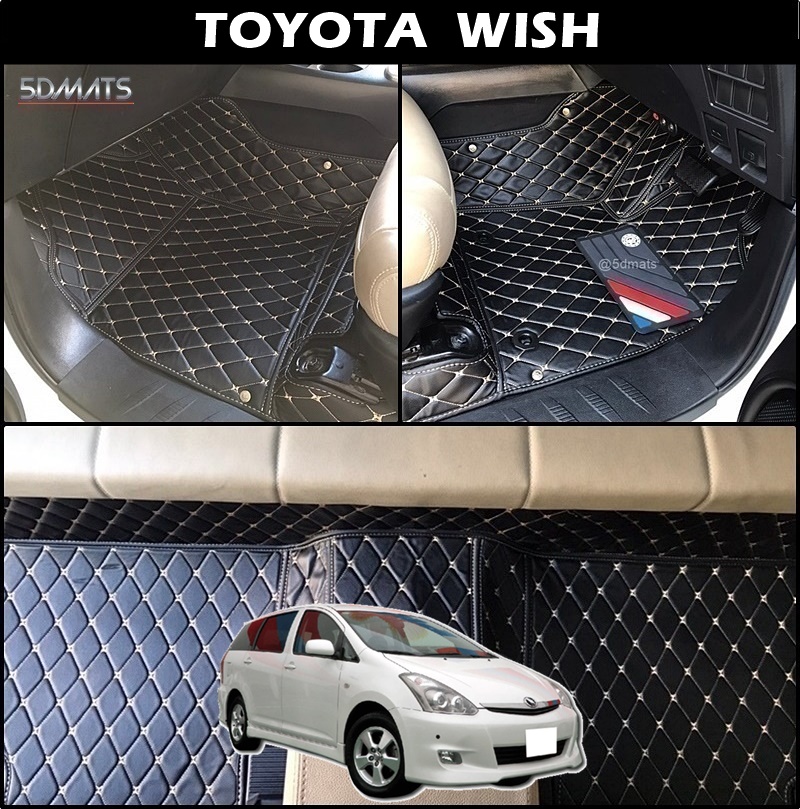 พรมปูพื้นรถยนต์ 6D TOYOTA WISH พรม6D QX สวยงาม รวมแผ่นท้าย ปิดเบาะ เต็มคัน 6ชิ้น
